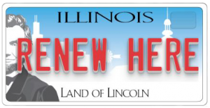 Illinois License Plate that says RENEW HERE